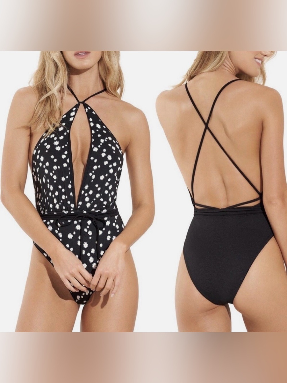 Maaji Mini Daisy Safari Black One Piece Swimsuit Large Reversible Cheeky NEW